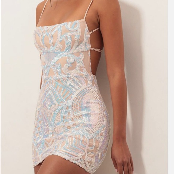 COPY - Lucy in the sky - Starstruck Strappy Dress in Nude Iridescence - Picture 3 of 3